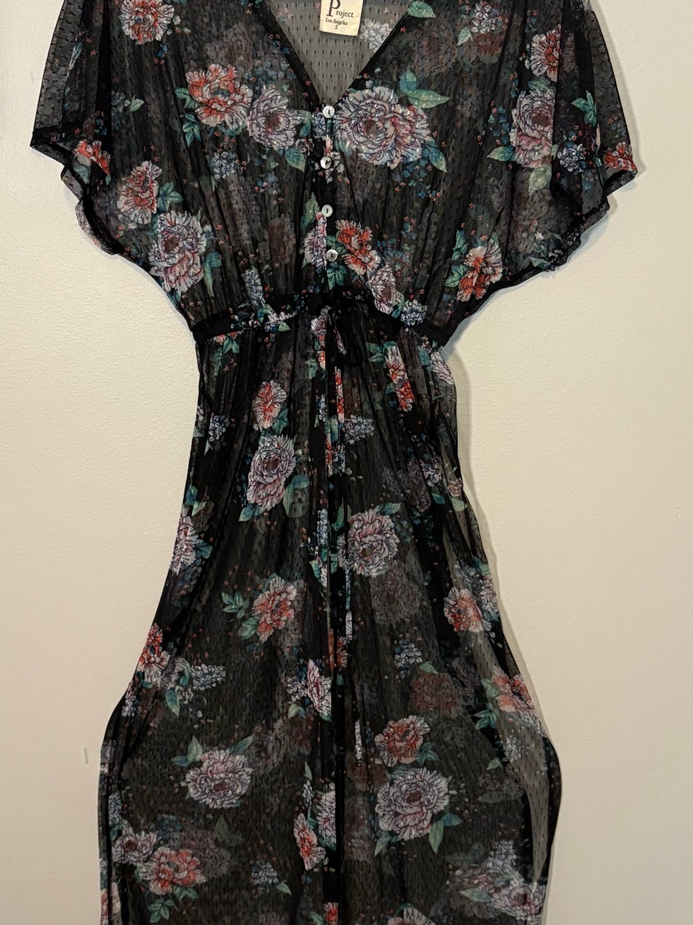 Fairycore Blk Sheer Maxi Festival floral Vampy w/slits Dress S by Haute Project